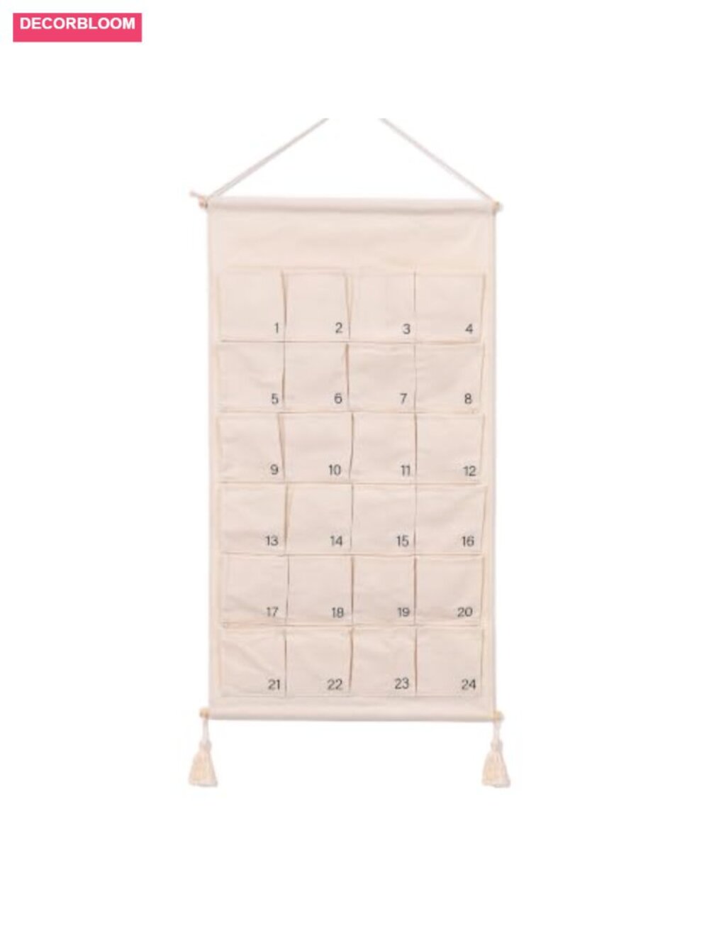 Large Canvas Advent Calendar 24 Numbered Pockets Fill-Your-Own DIY Christmas